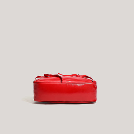 Red Chic PU Leather Baguette Shoulder Bag - Elegant Bow Accent Underarm Handbag for Women