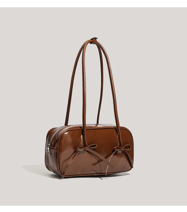 Coffee Chic PU Leather Baguette Shoulder Bag