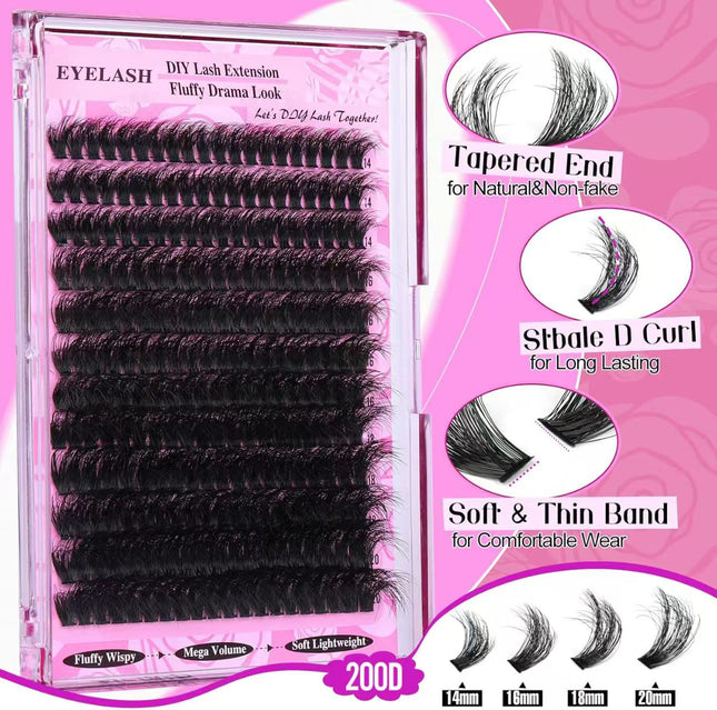 3 Pcs Black Mega Volume 200D DIY Lash Clusters