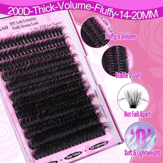 3 Pcs Black Mega Volume 200D DIY Lash Clusters – product detail