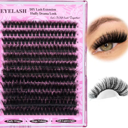 3 Pcs Black Mega Volume 200D DIY Lash Clusters - D Curl Faux Mink, Fluffy Drama Look, Mixed Lengths (14-20mm) for Custom Extensions