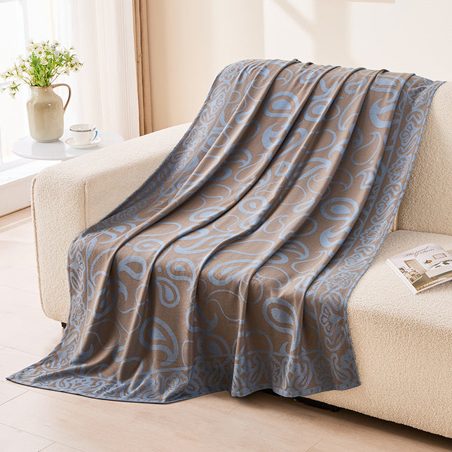 Brown Taupe and Blue Elegant Patterned Throw Blanket