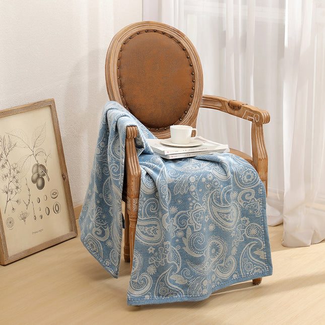 Blue Luxurious Paisley Jacquard Throw Blanket