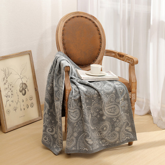 Grey Luxurious Paisley Jacquard Throw Blanket