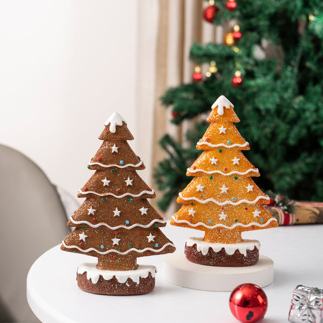 2 Pcs (1 Yellow Plus 1 Brown) Charming Gingerbread Christmas Tree Figurine