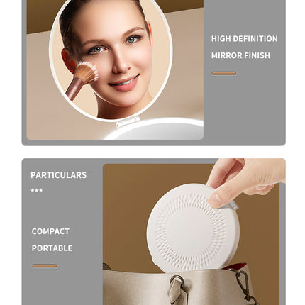 White LED Travel Makeup Mirror - Rechargeable Compact Mirror with 3 Color Lights, 1x/5x Magnification & Smart Auto On/Off