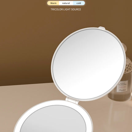 Yellow LED Travel Makeup Mirror - Rechargeable Compact Mirror with 3 Color Lights, 1x/5x Magnification & Smart Auto On/Off