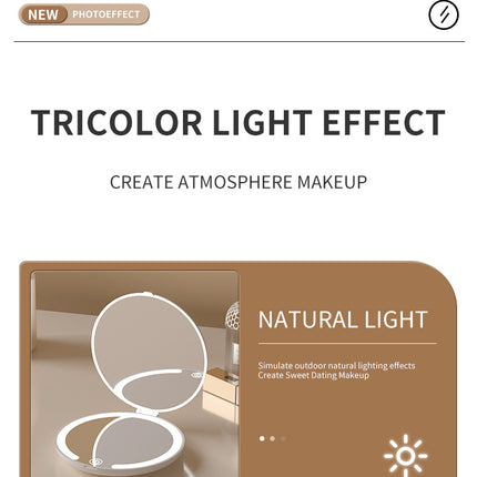 Yellow LED Travel Makeup Mirror - Rechargeable Compact Mirror with 3 Color Lights, 1x/5x Magnification & Smart Auto On/Off