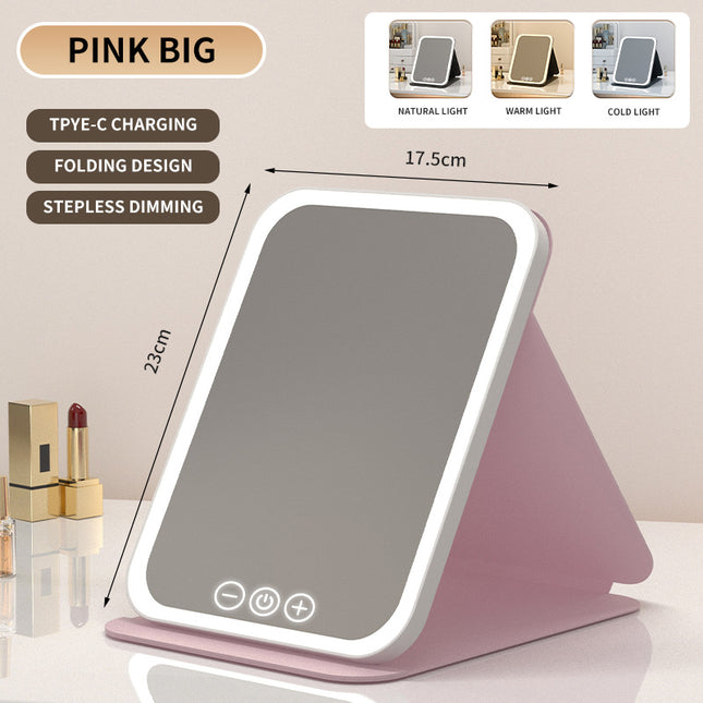 Pink Large Foldable LED Makeup Mirror