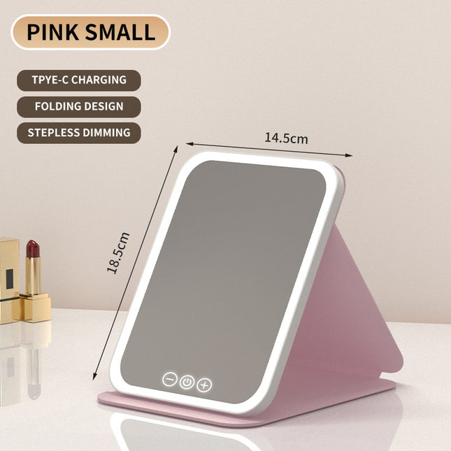 Pink Small Foldable LED Makeup Mirror