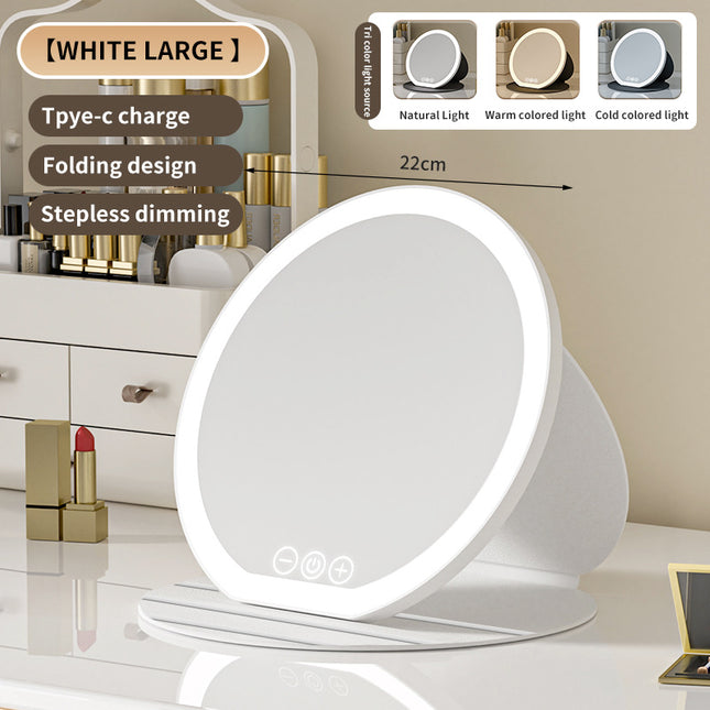 White Large Round Foldable LED Makeup Mirror
