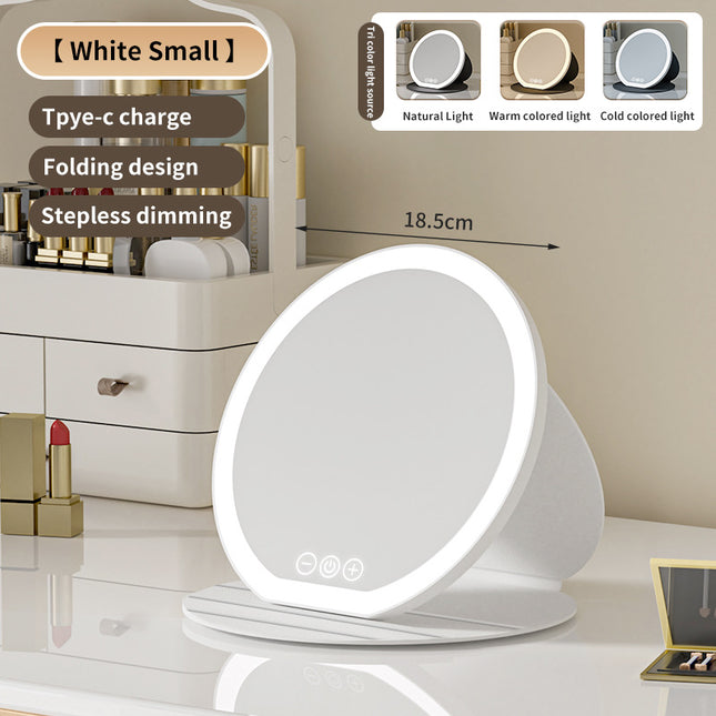 White Small Round Foldable LED Makeup Mirror