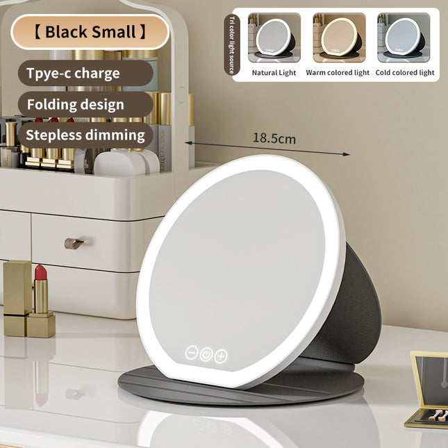 Black Small Round Foldable LED Makeup Mirror