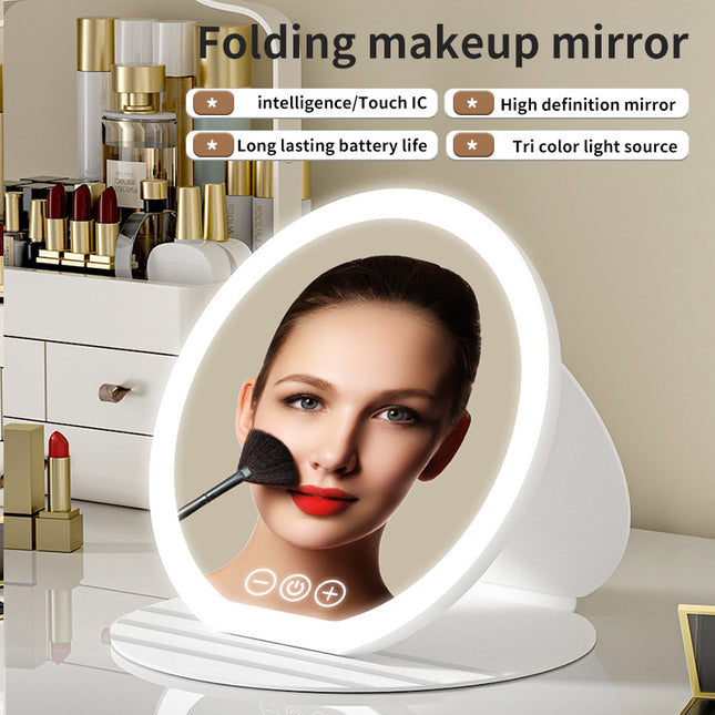Black Small Round Foldable LED Makeup Mirror – product detail