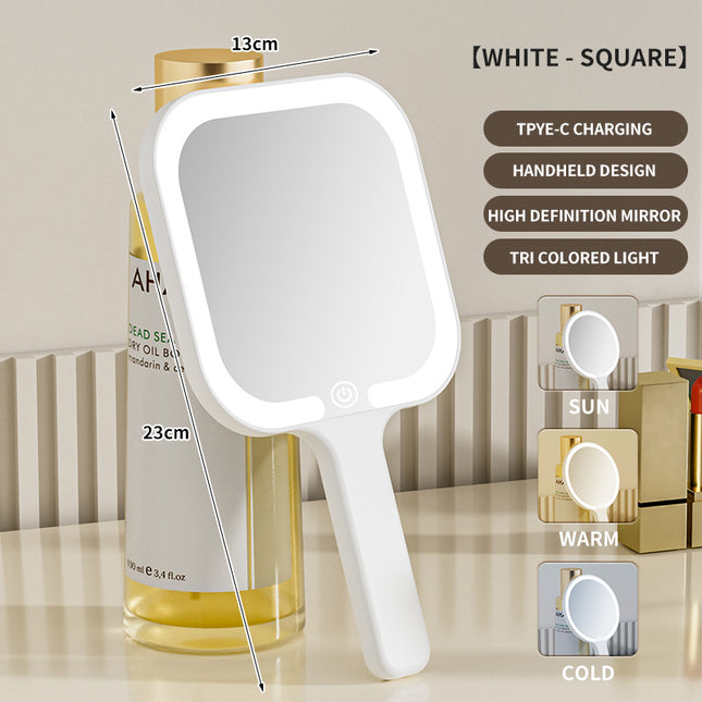 White Square Portable Handheld LED Makeup Mirror