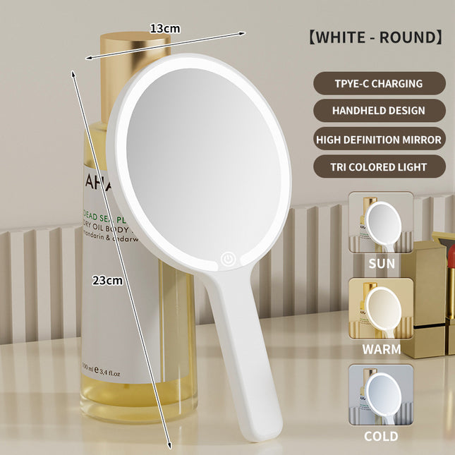 White Round Portable Handheld LED Makeup Mirror