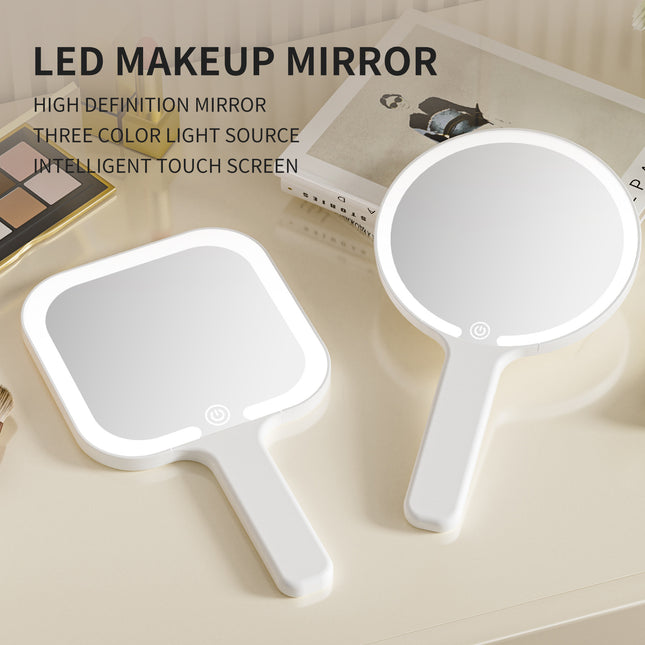 White Round Portable Handheld LED Makeup Mirror – product detail