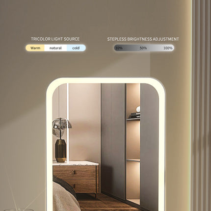 White Professional LED Vanity Mirror - 3 Color Lights, Stepless Dimming & Adjustable Rotating Stand, USB-C Rechargeable