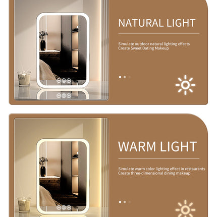 Pink Professional LED Vanity Mirror - 3 Color Lights, Stepless Dimming & Adjustable Rotating Stand, USB-C Rechargeable