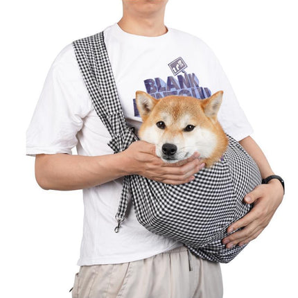 Black and White Checkered Comfortable Pet Sling Carrier for Small Dogs & Cats - Breathable Cotton Checkered Bag, Hands-Free, Safety Features