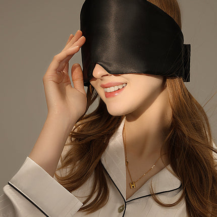 Black Luxury 19 Momme Mulberry Silk Sleep Mask - Total Blackout Comfort, Wide Design & Adjustable Strap