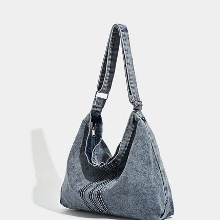 Blue Retro Washed Denim Hobo Bag - Large Capacity Shoulder & Crossbody Tote for Casual Everyday & Commute