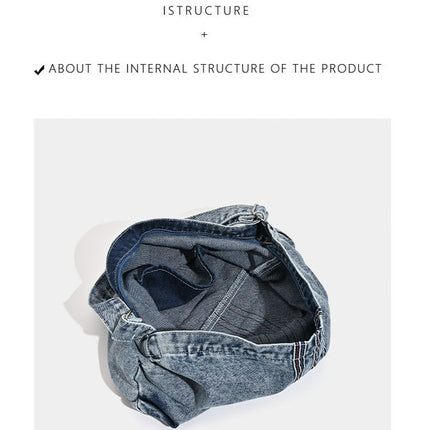 Blue Retro Washed Denim Hobo Bag - Large Capacity Shoulder & Crossbody Tote for Casual Everyday & Commute