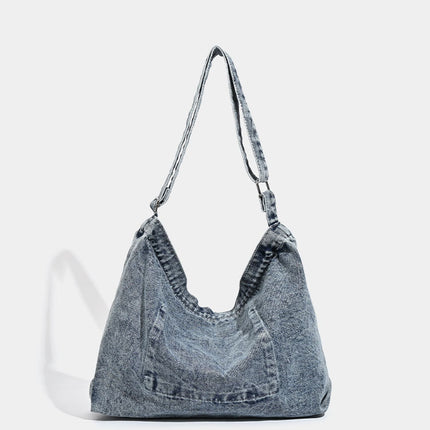 Blue Retro Washed Denim Hobo Bag - Large Capacity Shoulder & Crossbody Tote for Casual Everyday & Commute