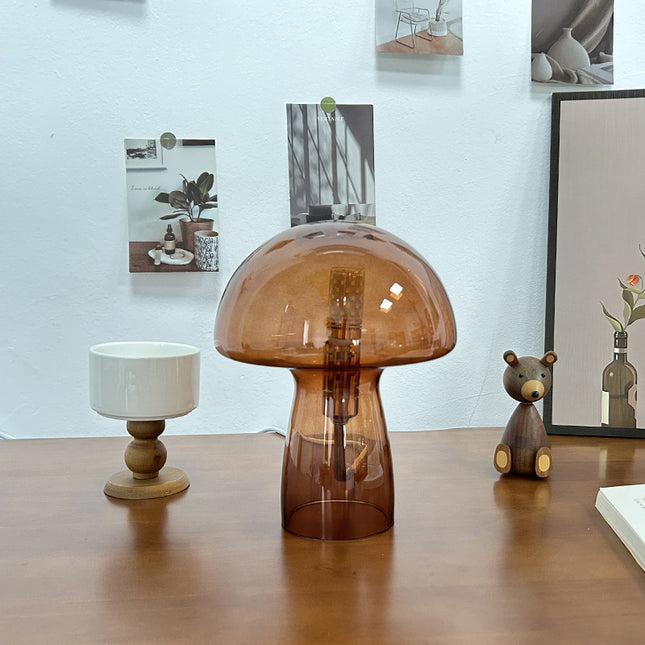 Brown Charming Retro Glass Mushroom Table Lamp
