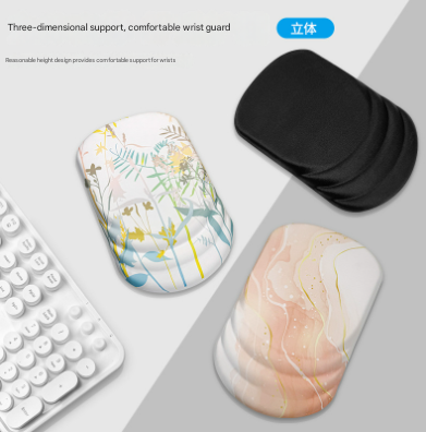 Black Flower Pattern Ergonomic Mouse Pad with 3D Silicone Gel Wrist Rest – product detail