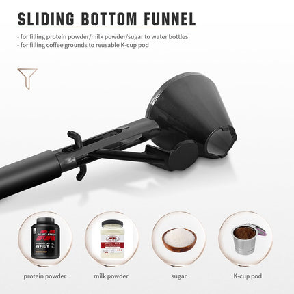 Black 2-Pack No-Spill Sliding Scoop & Funnel - Mess-Free for Protein Powder, Coffee, Formula
