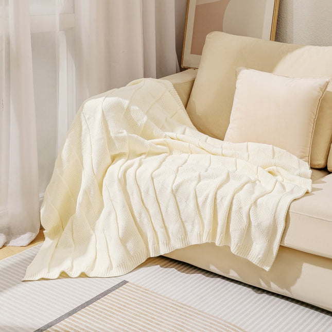 Beige Cozy Lightweight Acrylic Knit Throw Blanket – product detail