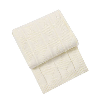 Beige Cozy Lightweight Acrylic Knit Throw Blanket - Diamond Waffle Texture for Sofa, Bed & Travel