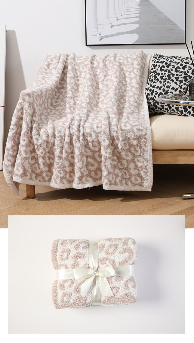 Beige Luxurious Leopard Print Knit Throw Blanket – product detail
