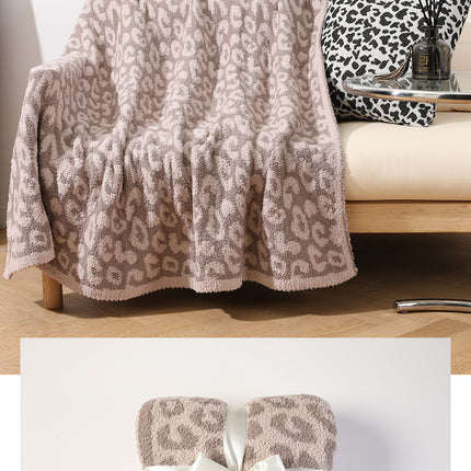 Beige and Khaki Luxurious Leopard Print Knit Throw Blanket - Ultra-Soft Jacquard Plush for Sofa, Bed & Cozy Comfort (130x150cm)