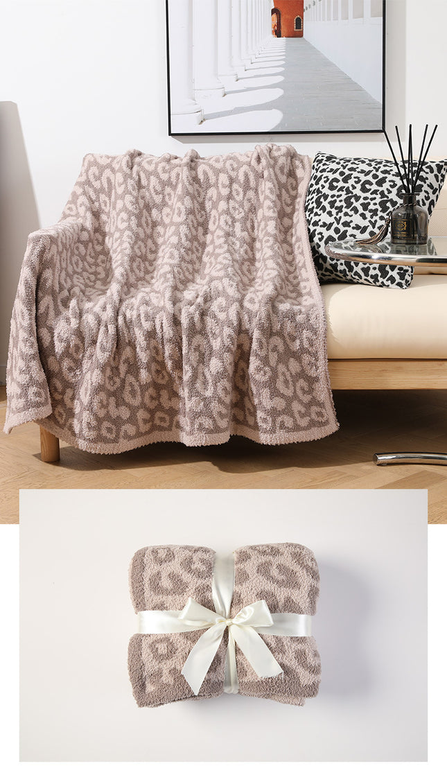Beige and Khaki Luxurious Leopard Print Knit Throw Blanket – product detail