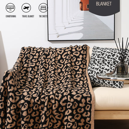Beige and Khaki Luxurious Leopard Print Knit Throw Blanket - Ultra-Soft Jacquard Plush for Sofa, Bed & Cozy Comfort (130x150cm)