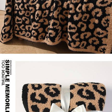 Brown and Black Luxurious Leopard Print Knit Throw Blanket - Ultra-Soft Jacquard Plush for Sofa, Bed & Cozy Comfort (130x150cm)