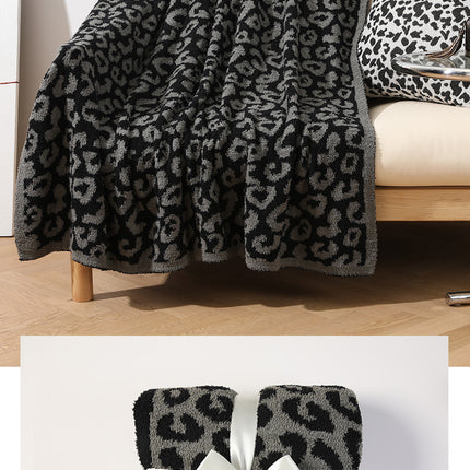 Grey and Black Luxurious Leopard Print Knit Throw Blanket - Ultra-Soft Jacquard Plush for Sofa, Bed & Cozy Comfort (130x150cm)