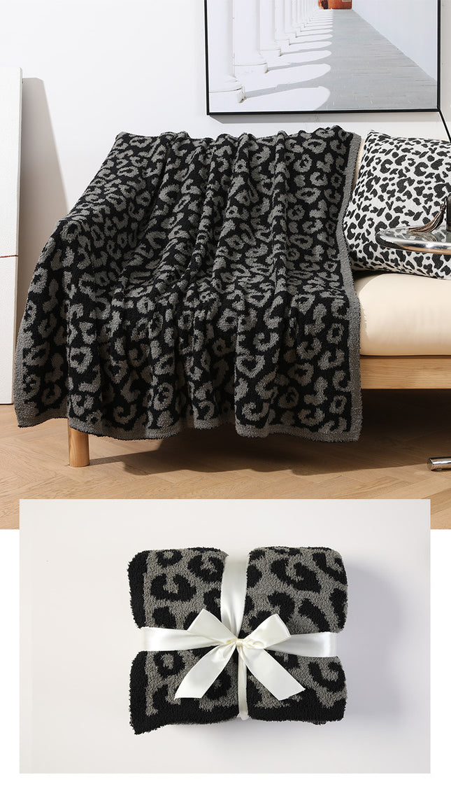 Grey and Black Luxurious Leopard Print Knit Throw Blanket – product detail
