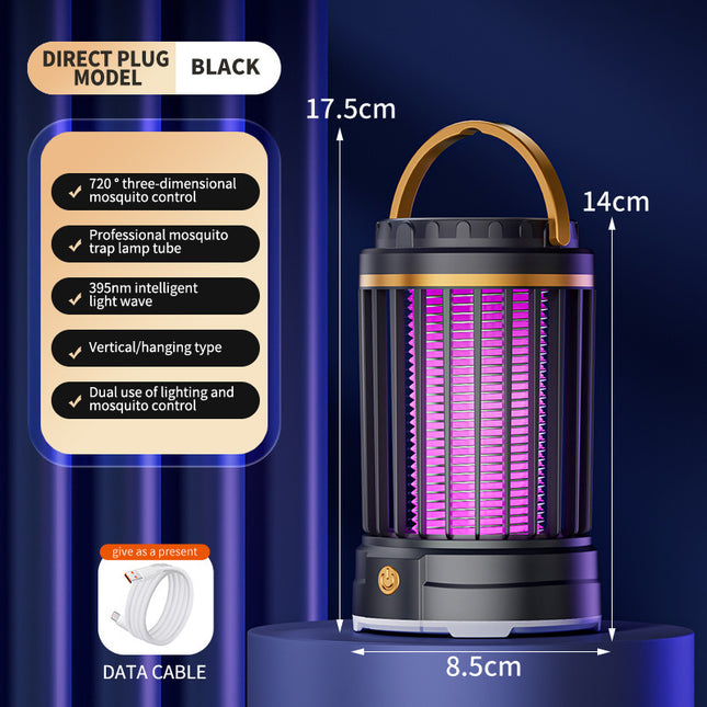 Black Portable 3-in-1 Electric Mosquito Zapper Lamp