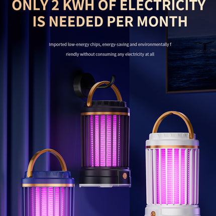 Dark Blue Portable 3-in-1 Electric Mosquito Zapper Lamp - UV Bug Killer, Warm Night Light & Bright Lantern, USB Plug-in use