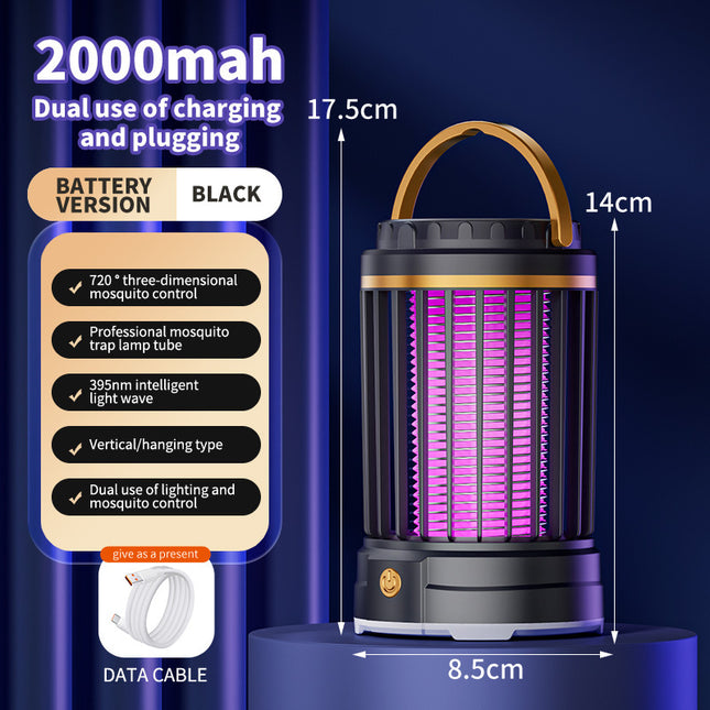 USB Rechargeable Black Portable 3-in-1 Electric Mosquito Zapper Lamp