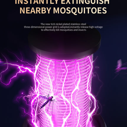 USB Rechargeable Black Portable 3-in-1 Electric Mosquito Zapper Lamp - UV Bug Killer, Warm Night Light & Bright Lantern