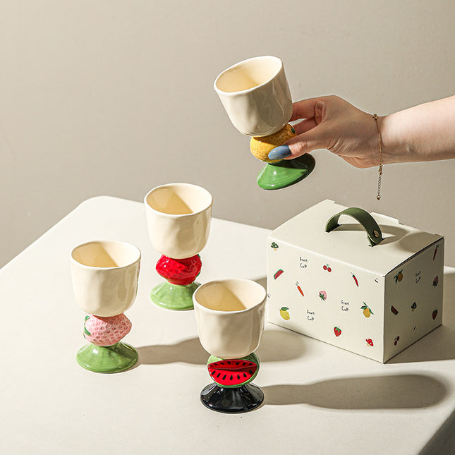 Pink Whimsical Strawberry Stem Ceramic Goblet – product detail