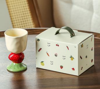 Red Whimsical Strawberry Stem Ceramic Goblet