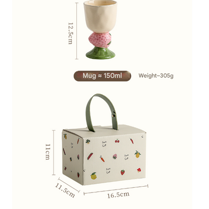 Red Whimsical Watermelon Stem Ceramic Goblet - 150ml Hand-Painted Watermelon Design, Unique Coffee & Drinkware Gift with Box