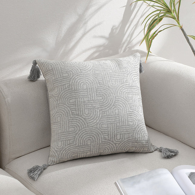 Grey Chic Geometric Jacquard Cushion Covers with Tassels