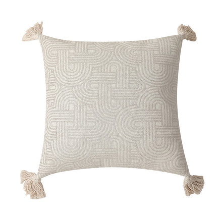 Grey Chic Geometric Jacquard Cushion Covers with Tassels - Set of 2, Plush Blend for Sofa & Bed Decor (45x45cm, Insert Not Included)