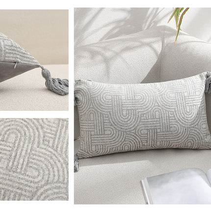 Grey Chic Geometric Jacquard Cushion Covers with Tassels - Set of 2, Plush Blend for Sofa & Bed Decor (45x45cm, Insert Not Included)